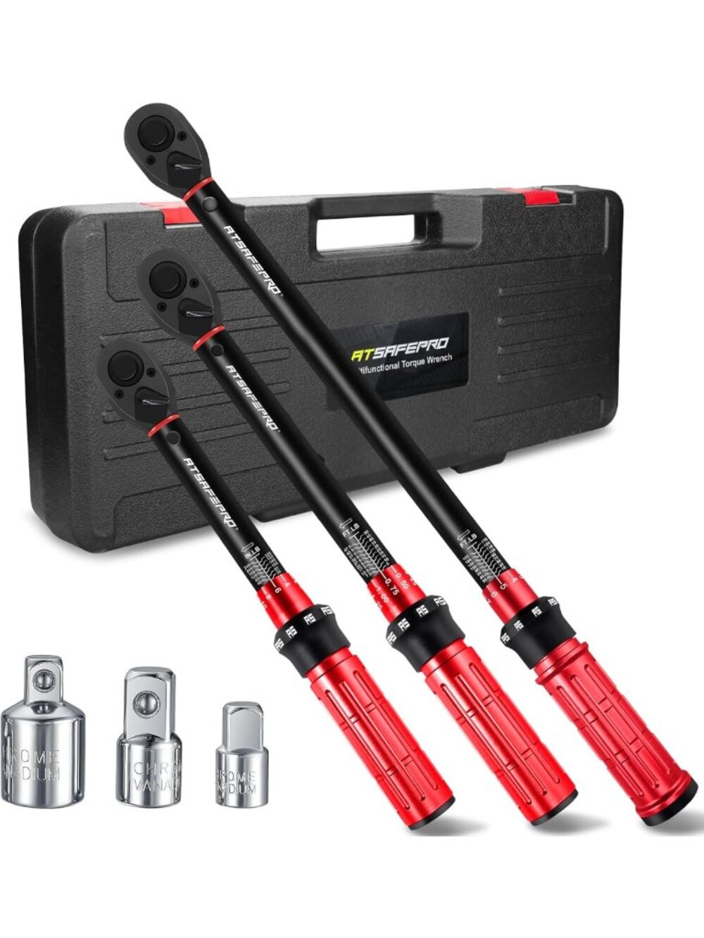 Adjustable Torque Wrench Set - 1/4, 3/8, 1/2 Inch Drive, Dual Range 20-240